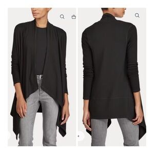 Lauren Ralph Lauren Black Open Front Shark Bite Hem Lightweight Open Cardigan M